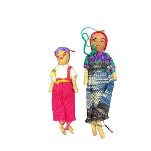Vintage Peruvian Worry Doll Christmas Ornaments Set of 2